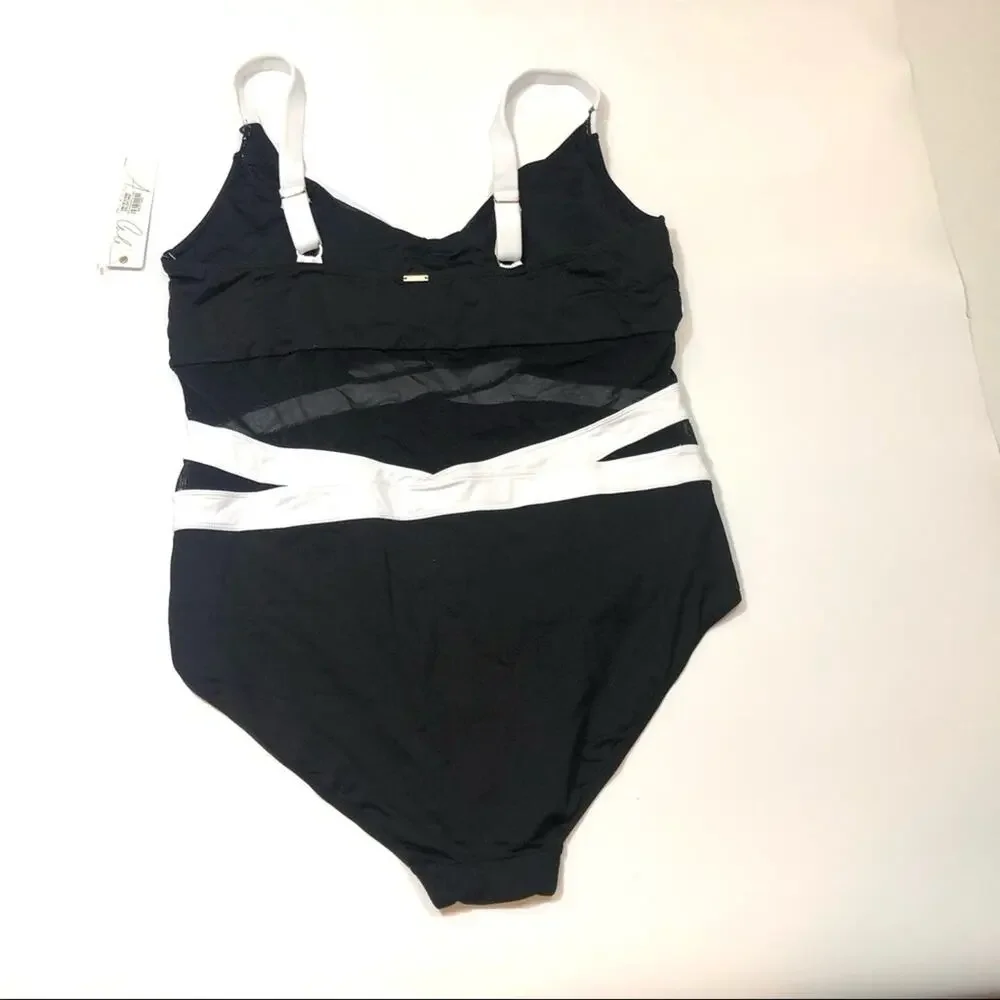 Anne Cole Colorblock Mesh VNeck One Piece Swimsuit